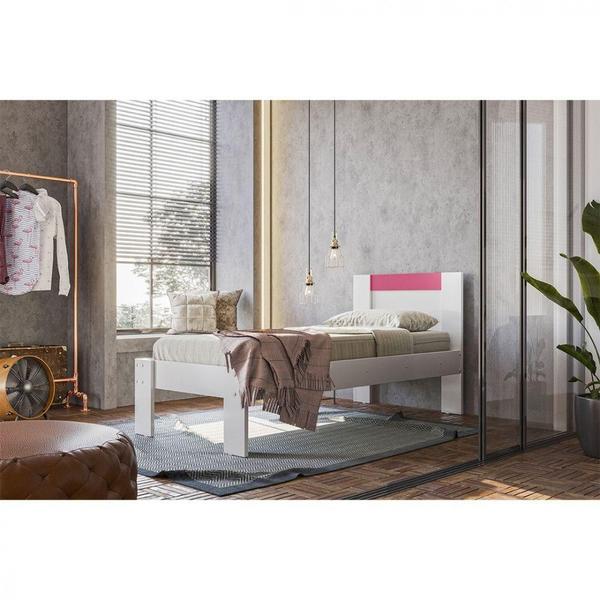 Imagem de Cama Solteiro Moval Dália Flex 88cm Branco Azul/Rosa Branco