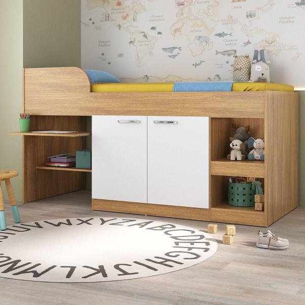 Imagem de Cama Solteiro Multifuncional para Colchão 188 x 78cm com 2 Portas e Escrivaninha Multimóveis MP4230 Branco