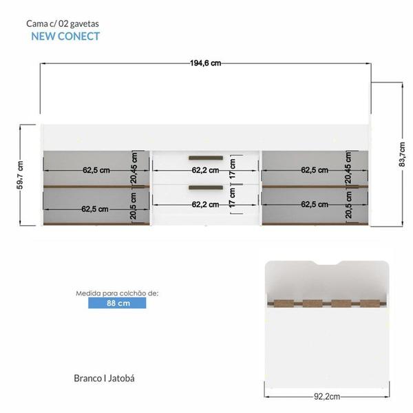 Imagem de Cama Solteiro New Conect 2 Gavetas Branco/Jatobá - Santos Andirá