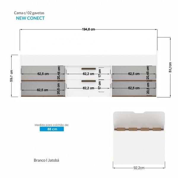 Imagem de Cama Solteiro New Conect com Gavetas com Corredicas telescopica Santos Andira