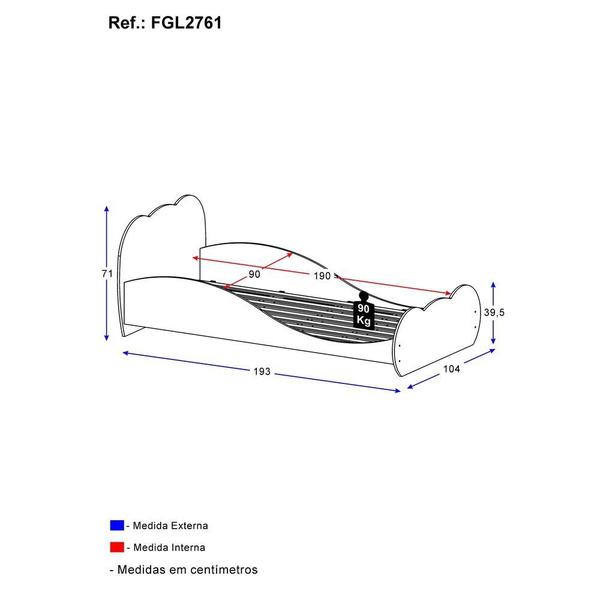 Imagem de Cama Solteiro para colchão 88 x 188 cm 100% MDF Nuvem Multimóveis FGL2761 Branca