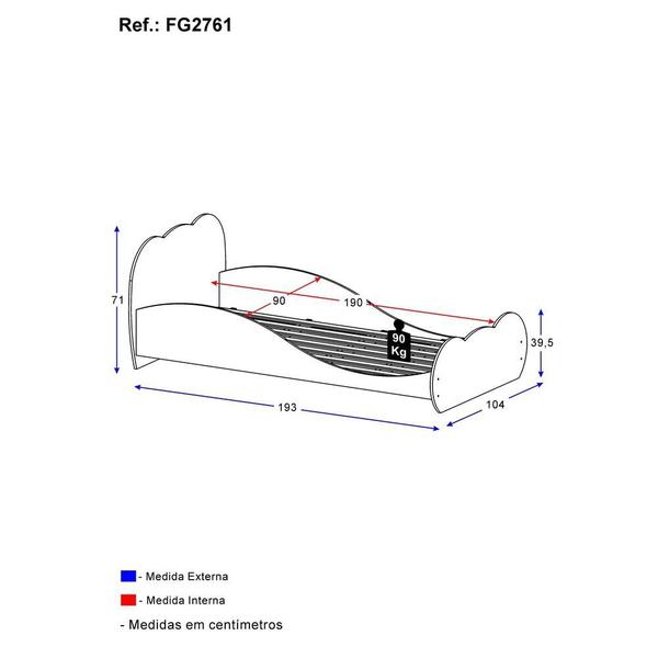 Imagem de Cama Solteiro para colchão 88 x 188 cm Safira 100% MDF Multimóveis FG2761 Branca