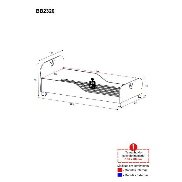 Imagem de Cama Solteiro para Colchão 88x188cm 100% MDF Majestade Multimóveis BB2320