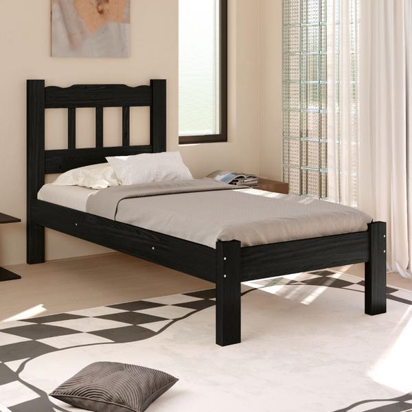 Imagem de Cama Solteiro Premium Perola Madeira Maciça Cor Preto