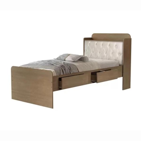 Imagem de Cama Solteiro Tamires 0,90 com Capitonê - Castanho Wood/Bege