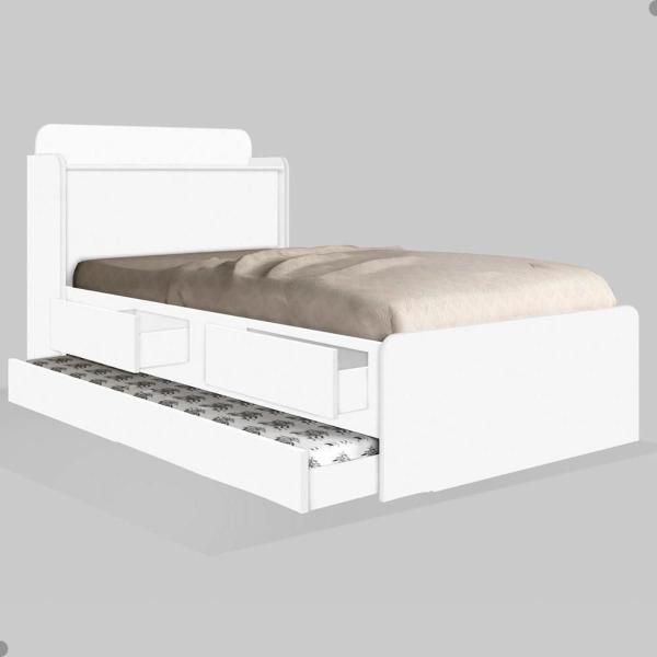 Imagem de Cama Solteiro Tamires Baú Branco com Auxiliar