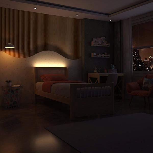 Imagem de Cama Solteiro Wave Juvenil  Reversivel em Rattan com Led Casatema