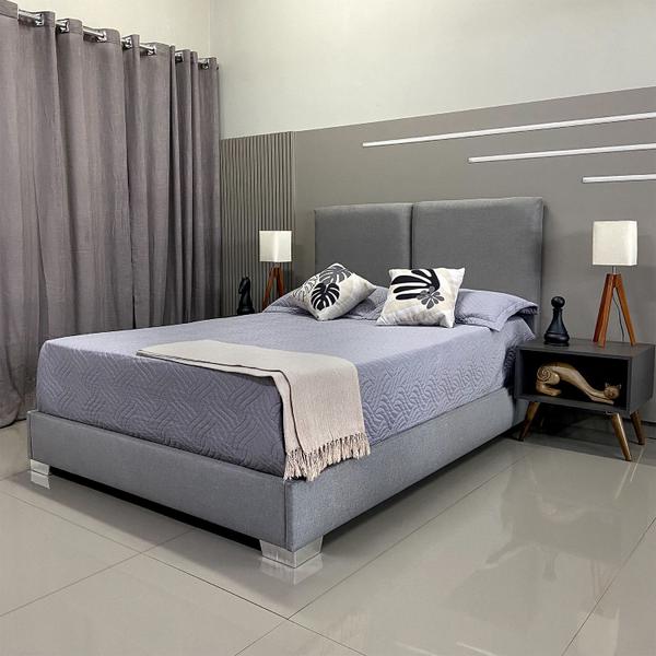 Imagem de Cama Tradicional Estofada Módena Linho Cinza RBL King 1,95 X 2,05