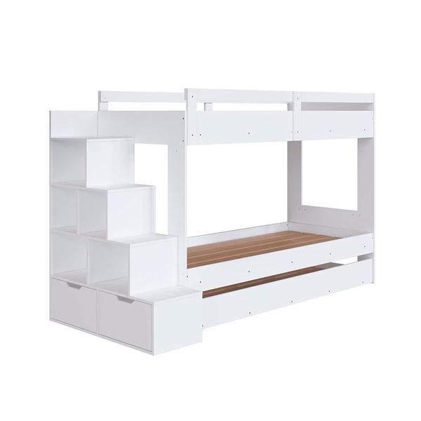 Imagem de Cama Treliche Infantil Solteiro Com Cama Auxiliar E Escada Branco Redford Shop Jm