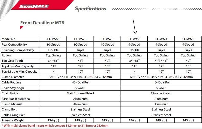 Imagem de Câmbio Dianteiro Sunrace M966 Bike 2x9v (18 Velocidades)