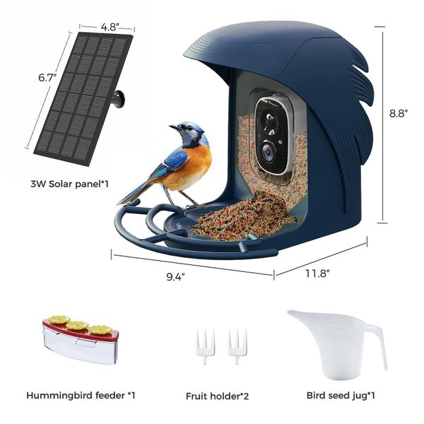 Imagem de Câmera alimentadora inteligente de pássaros PerChme 1080P HD alimentada por energia solar