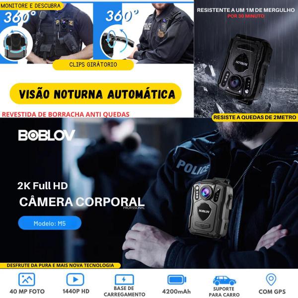 Imagem de Câmera Bodycam Policial M5 Com Gps E Visão Noturna 2k Hd