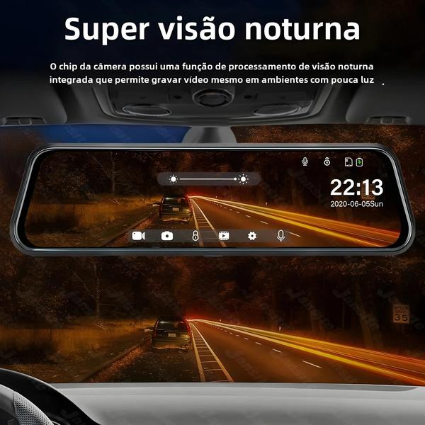 Imagem de Câmera Dash Cam DVR para Carro com Tela de 10 Polegadas - Resolução 2.5K + 1080p - Espelho Retrovisor