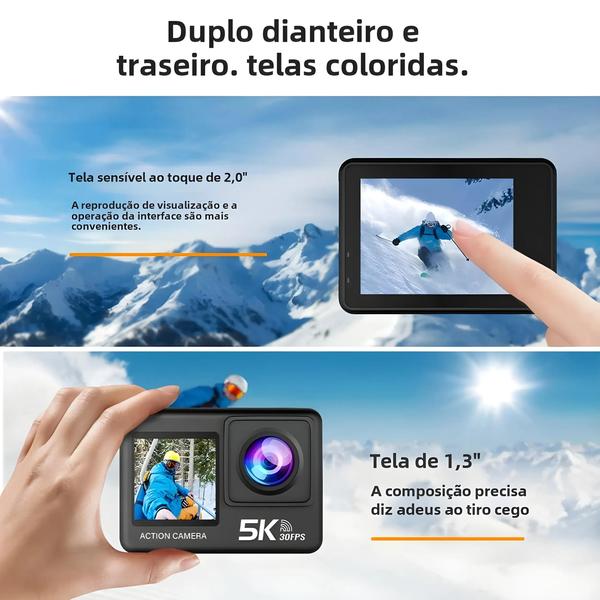 Câmera De Ação Impermeável 5K 4K60FPS Com Tela Sensível Ao Toque De 2,0 Polegadas Wi-Fi 170 graus - AUSEK Imagem de Câmera De Ação Impermeável 5K 4K60FPS Com Tela Sensível Ao Toque De 2,0 Polegadas Wi-Fi 170 graus