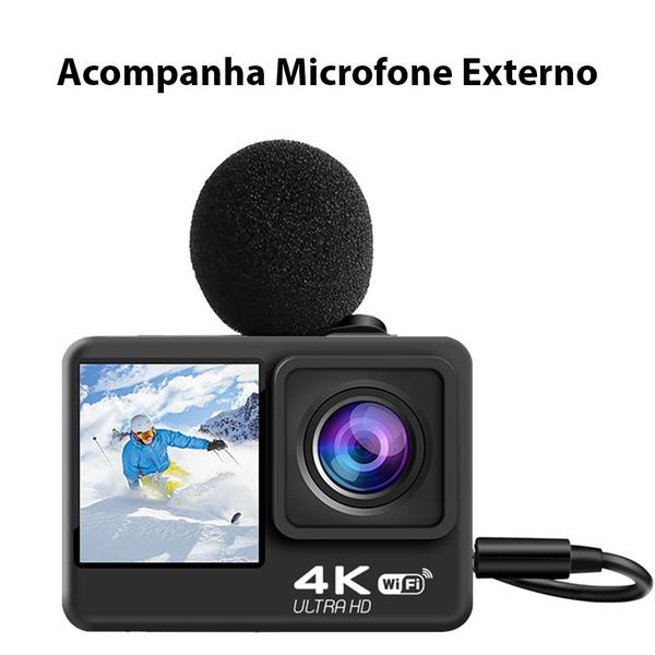 Imagem de Câmera De Ação S60 4K Microfone Externo Estabilizador EIS Tela Frontal 20MP Controle WiFi Sport Moto Bike Surf