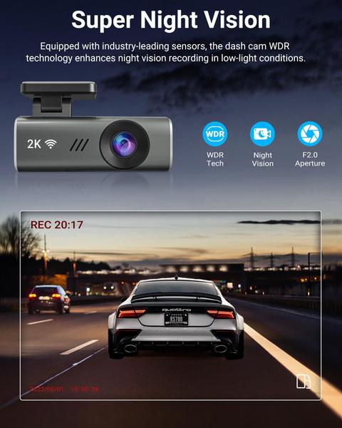 Imagem de Câmera de carro Dash Cam pperfcoo 2K WiFi 1440P com visão noturna