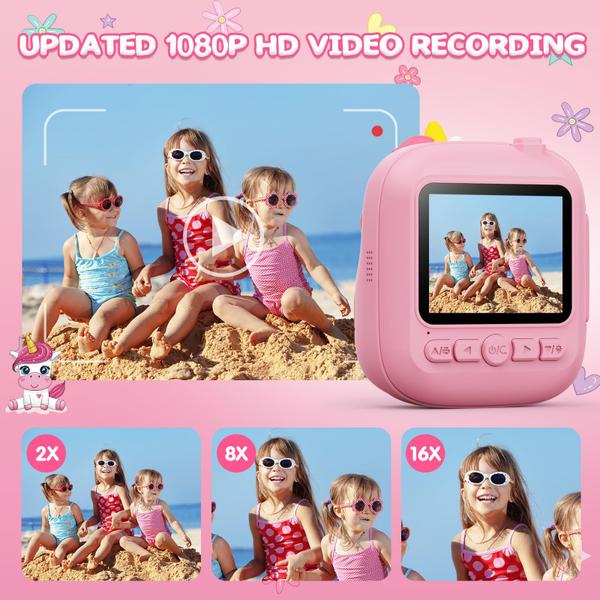 Imagem de Câmera de impressão instantânea CAMCLID Kids 12MP 1080P com 32GB rosa