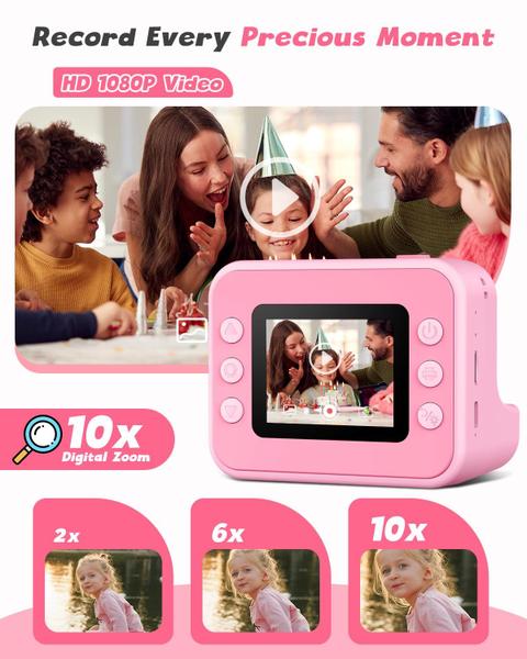 Imagem de Câmera de impressão instantânea LETSHAHA Kids 20MP 1080FHD rosa 3-12 anos