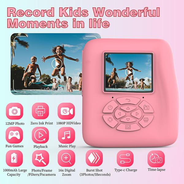 Imagem de Câmera de impressão instantânea Racazl Kids Camera para crianças rosa