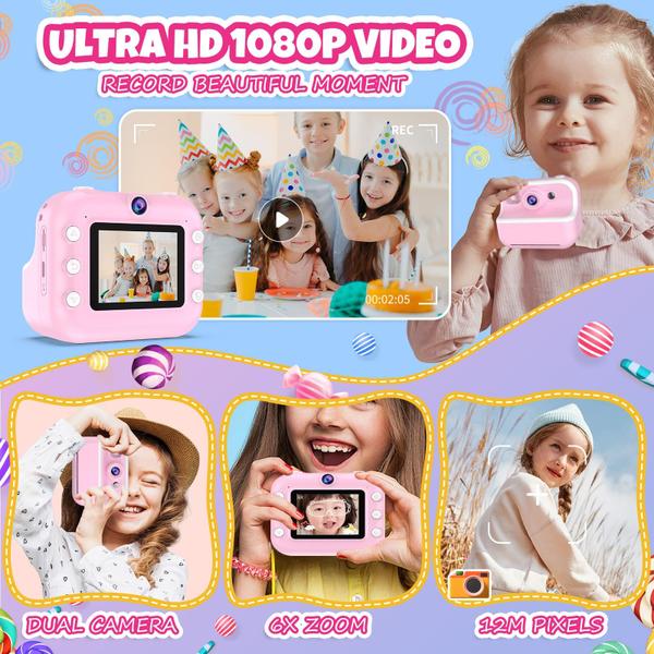 Imagem de Câmera de impressão instantânea TOZDTO Kids 1080P HD 3-12 anos rosa