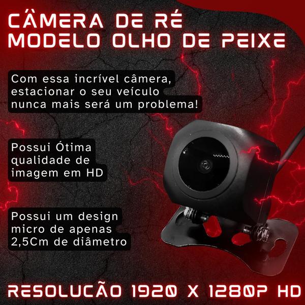 Imagem de Camera De Ré Automotiva Hd Visão Noturna Lente Olho Peixe 1920p Linhas Guias Colorida Prova Dagua