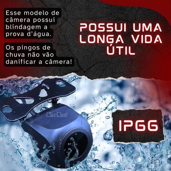 Imagem de Camera De Ré Automotiva Hd Visão Noturna Lente Olho Peixe 1920p Linhas Guias Colorida Prova Dagua