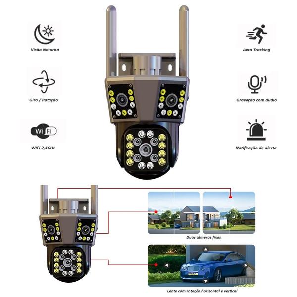 Imagem de Câmera de Segurança 3 em 1, 2 Cameras Fixa + Móvel, 8MPx, Zoom, Visão Noturna e Resistente a Água - IPC HOME