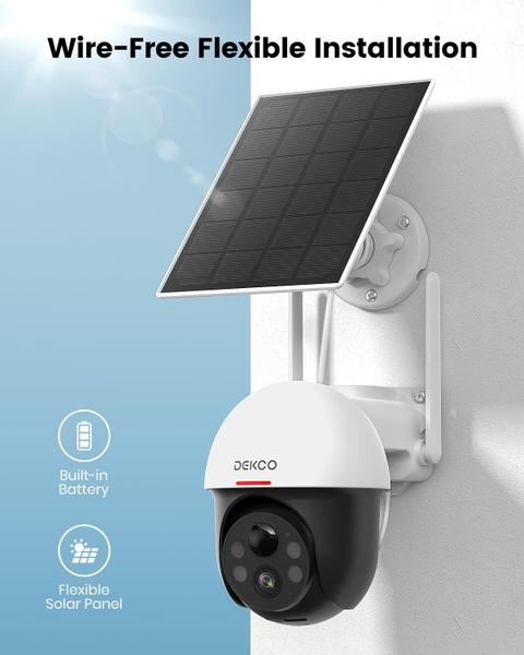 Câmera de segurança DEKCO Solar Outdoor Wireless 2K com PTZ Imagem de Câmera de segurança DEKCO Solar Outdoor Wireless 2K com PTZ
