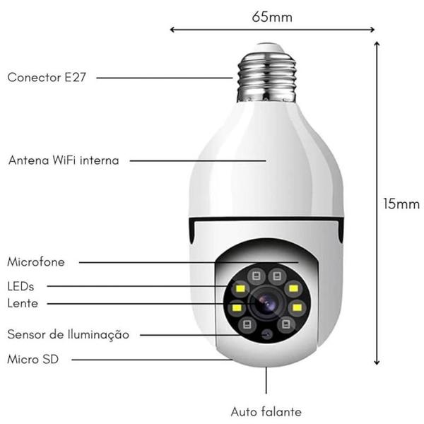 Imagem de Câmera de segurança E27 Inteligente E27 com resolução de 2MP visão noturna incluída branca