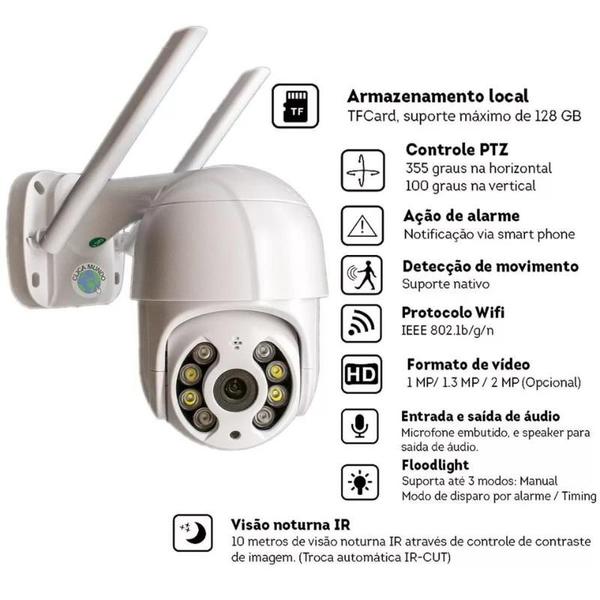 Imagem de Câmera de Segurança Externa Ip WiFi Prova D'água, IP66, A8, Infravermelho, PTZ 360, Vigilância, Panorâmica, Com Sensor