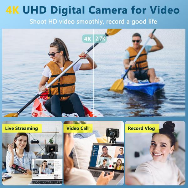 Imagem de Câmera digital AiTechny 4K 48MP Vlogging 16X Zoom para viagens