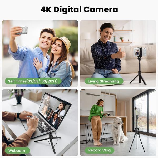 Imagem de Câmera digital CAMWORLD 64MP 4K com cartão de 32GB, zoom 18X, 2 baterias