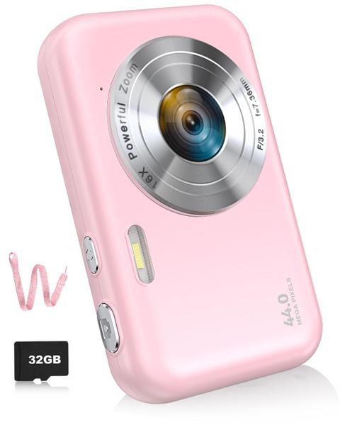 Câmera digital DVDO FHD 1080P 44MP 16X Zoom com cartão de 32GB rosa - DGVDO Imagem de Câmera digital DVDO FHD 1080P 44MP 16X Zoom com cartão de 32GB rosa