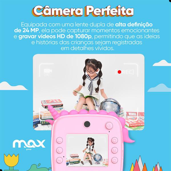 Imagem de Câmera Digital Fotográfica Infantil Com Impressão Instantânea De bolsa - Filmadora Full HD Jogos