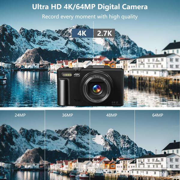 Imagem de Câmera digital Gavonde 4K Vlogging 64MP 18x Zoom 32GB TF Card