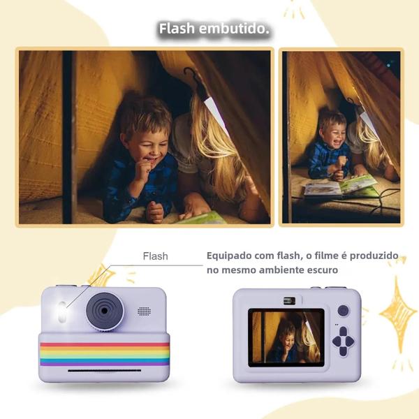 Imagem de Câmera Digital Infantil com Mini Impressora Térmica Instantânea - Impressão Fotográfica 2.8"