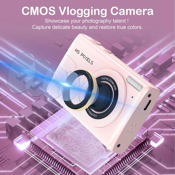 Imagem de Câmera digital KANORLEEY 4K 64MP com leitor de MP3 para crianças rosa