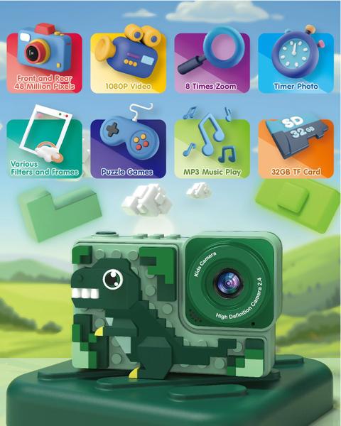 Imagem de Câmera digital Kizeefun Kids Dinosaur 3-12 anos com cartão de 32GB