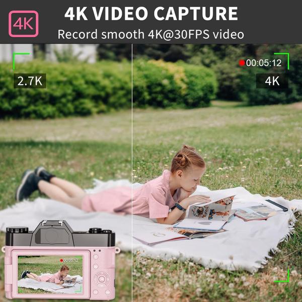 Imagem de Câmera digital NIKICAM 56MP 4K para vlogging fotográfico rosa