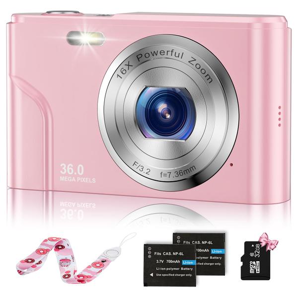 Imagem de Câmera digital para bebês BEVLXNIV 48MP 1080P com cartão SD de 32GB rosa