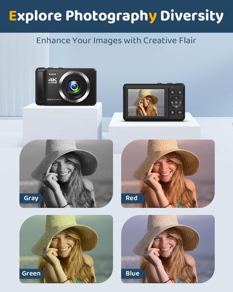Câmera digital Ruwaqart 4K UHD 44MP com cartão SD de 32GB e 2 baterias Imagem de Câmera digital Ruwaqart 4K UHD 44MP com cartão SD de 32GB e 2 baterias
