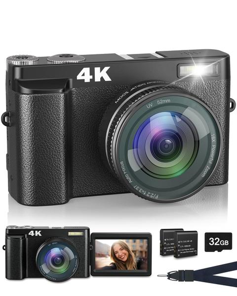 Imagem de Câmera digital ToaSuite 4K 48MP com Flash, zoom 16X, cartão de 32GB