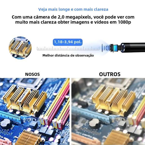 Imagem de Câmera Endoscópica USB HD 1080p - 8mm com 8 LEDs e Cabo Flexível à Prova d'Água