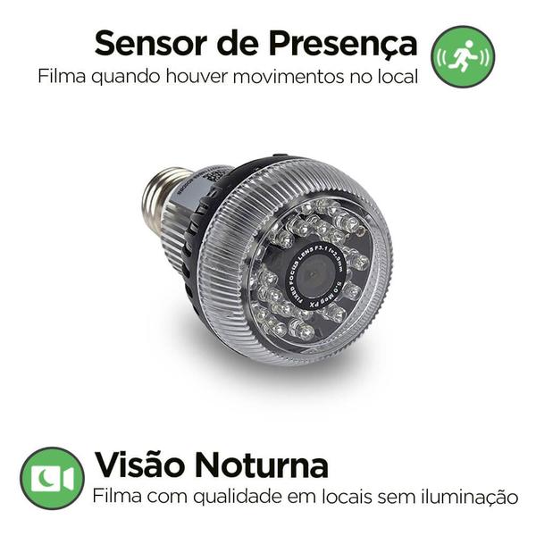 Imagem de Câmera Espiã WIFI Disfarçada Lâmpada com Sensor de Presença - 16GB