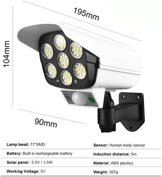 Imagem de Camera Falsa solar Luminaria sem fio Sensor de Presença Segurança Leds