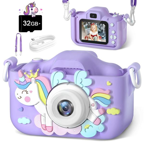 Imagem de Câmera infantil Anesky Kids Digital com cartão de vídeo de 32 GB roxo