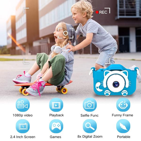 Imagem de Câmera infantil goopow Kids de 3 a 8 anos com cartão SD de 32 GB e 12 MP azul