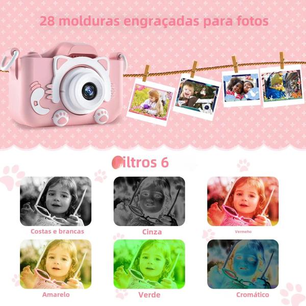 Imagem de Câmera Infantil HD Dupla com Cartão 32GB - Capa de Silicone com Design de Gato