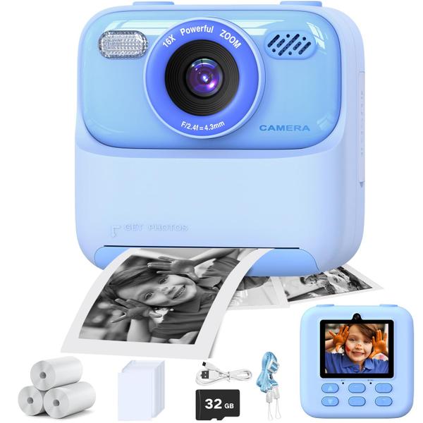 Câmera infantil masterbee Instant Print Photo 1080P HD Video Blue Imagem de Câmera infantil masterbee Instant Print Photo 1080P HD Video Blue