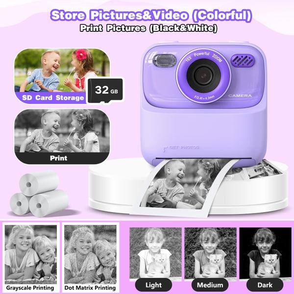 Imagem de Câmera infantil masterbee Kid Instant Print 1080P HD Video roxa